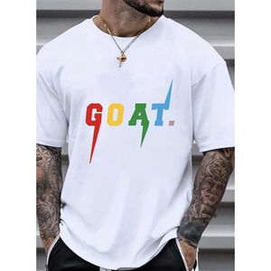 Men’s GOAT Tee Shirt Greatest Of All Time Large Colorful Casual Vacation Dad EUC